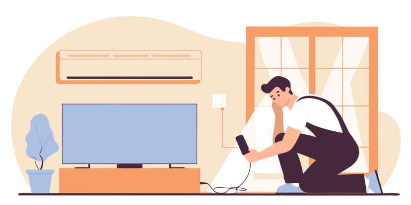 Man performing air conditioner service on an indoor unit.