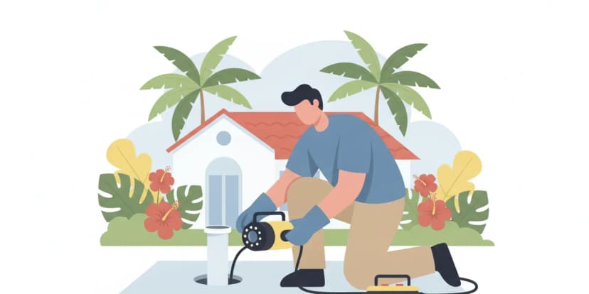 Pipe inspection camera being guided into an accessible household drain line