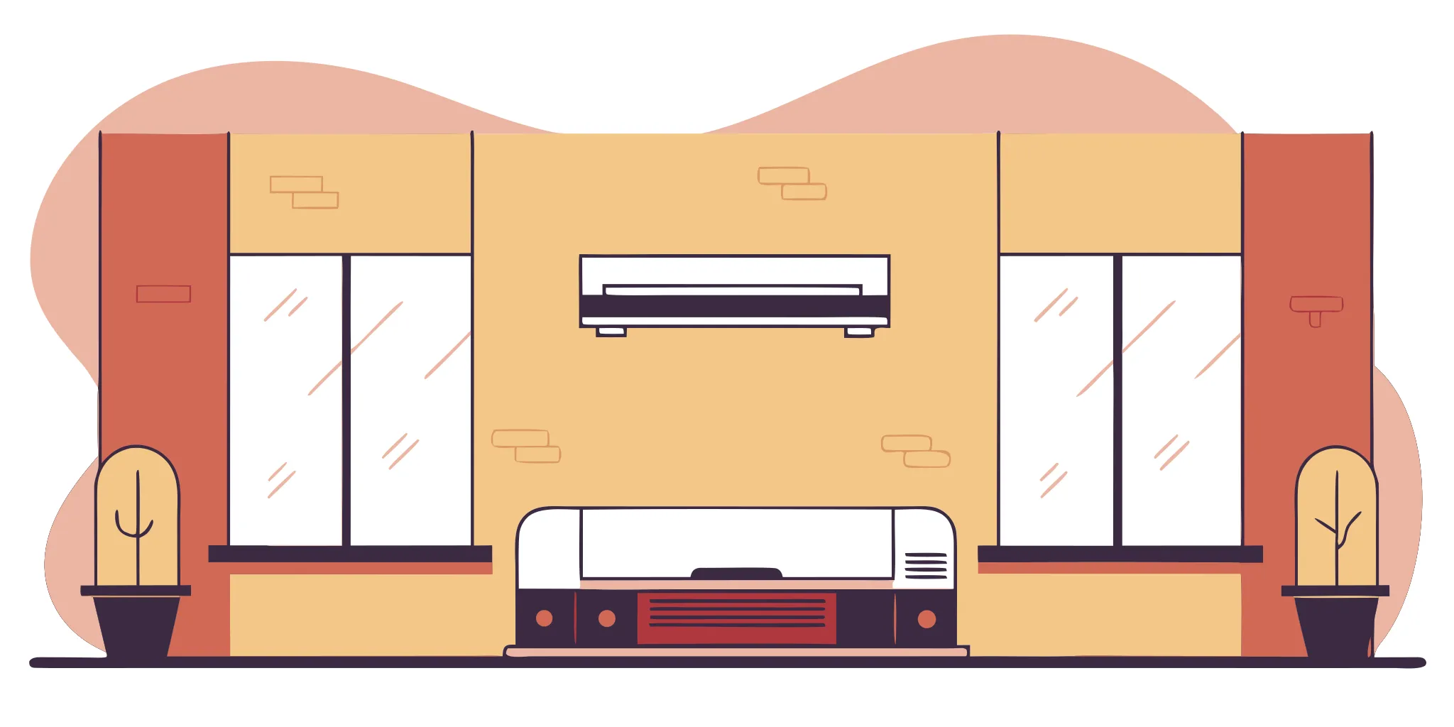 Wall-mounted air conditioner in a living room that is not cooling.