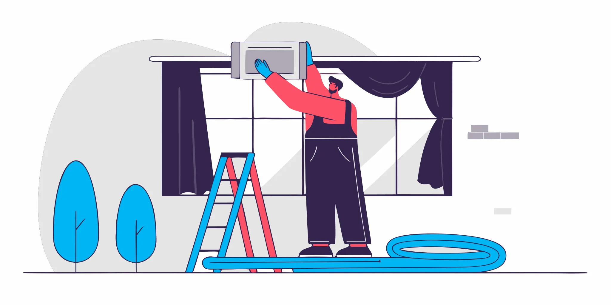Technician performing AC repair for offices by fixing a condensate drain leak.