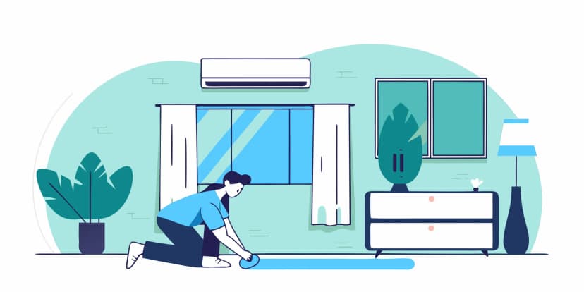 AC troubleshooting service technician checking a home air conditioner.