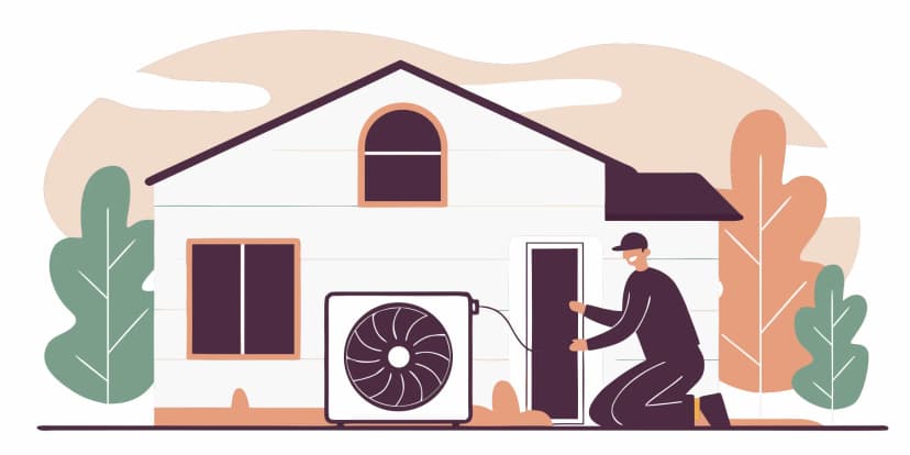 Technician performing local air conditioner repair on an outdoor unit.