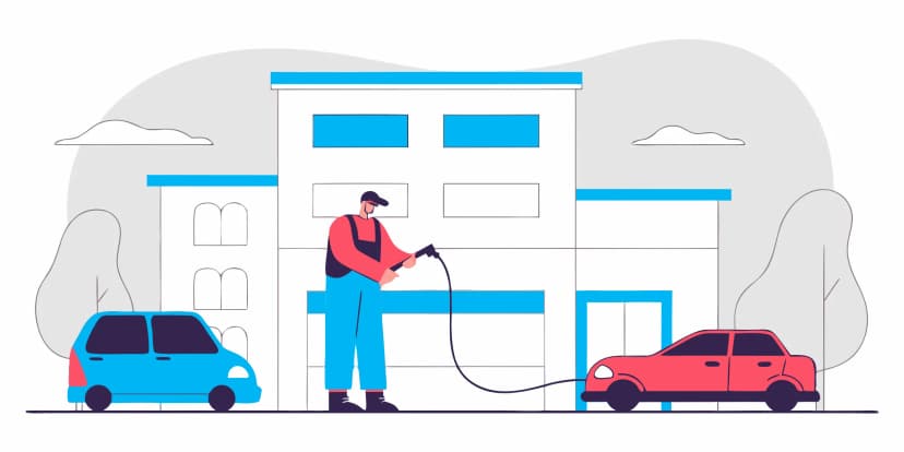 Flat vector illustration of a commercial sewer camera inspection at a commercial property in Florida.