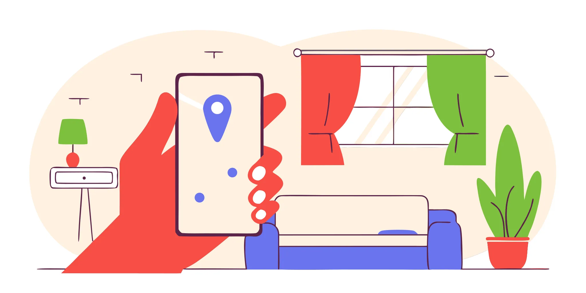 A person using a smartphone with a map pin to find an AC service near me.