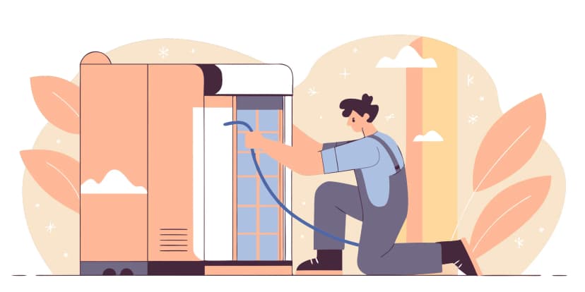 Technician performing a frozen AC coil repair with tools.