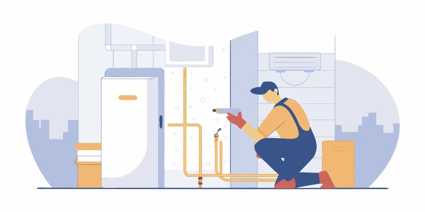 Technician checking an AC unit for a leak during a home air conditioning repair.
