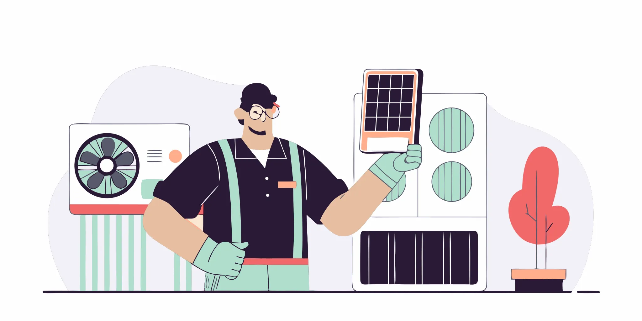 A certified HVAC repair technician holding professional tools and equipment.