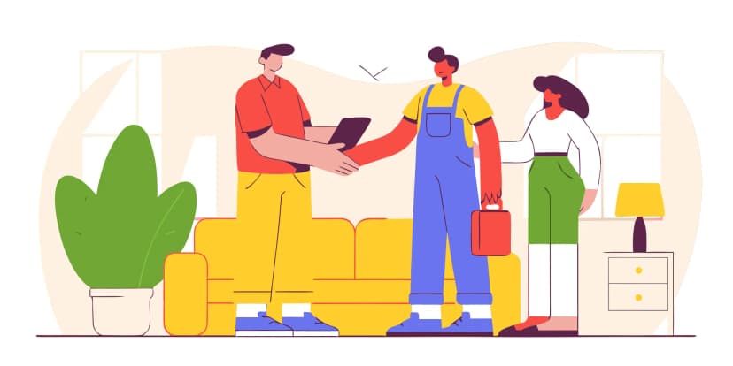 A homeowner shaking hands with a trusted HVAC contractor.