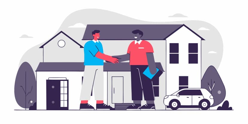 Homeowner shaking hands with a technician from a residential air conditioner repair company.