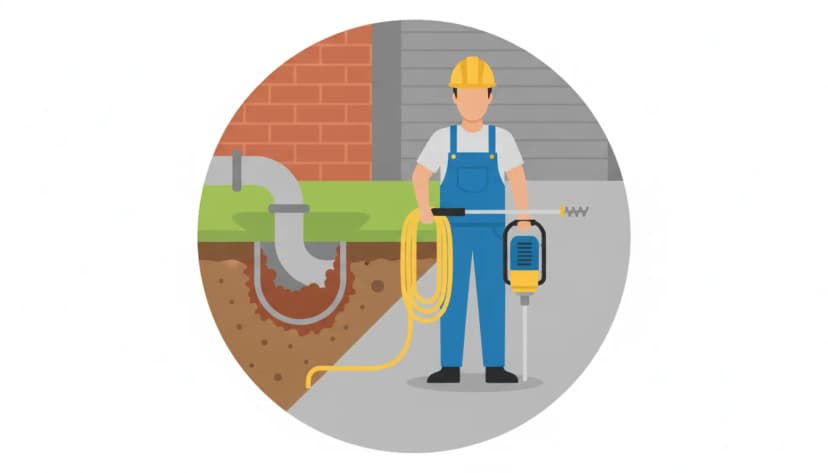 Vector illustration of hydro jetting and cable cleaning for pipe scale