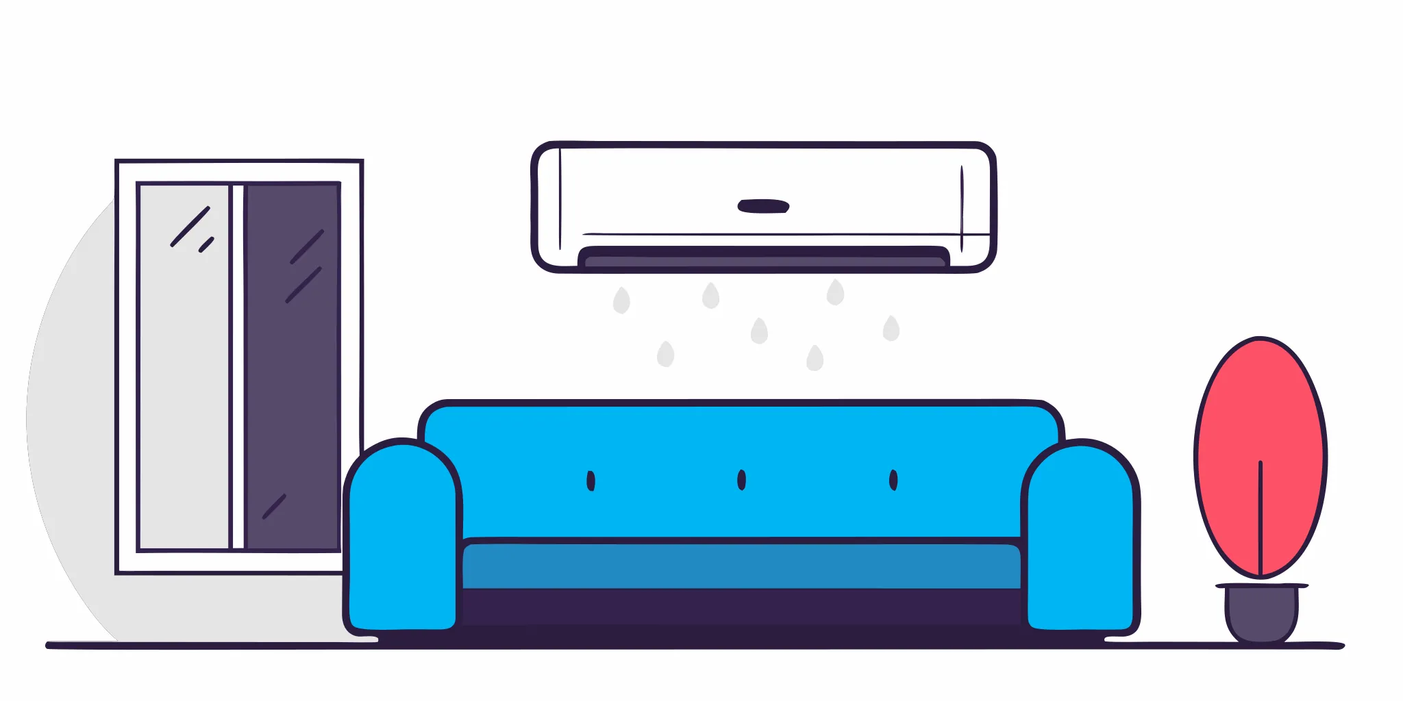 Leaking air conditioner dripping above a sofa, a common reason for residential AC repair.