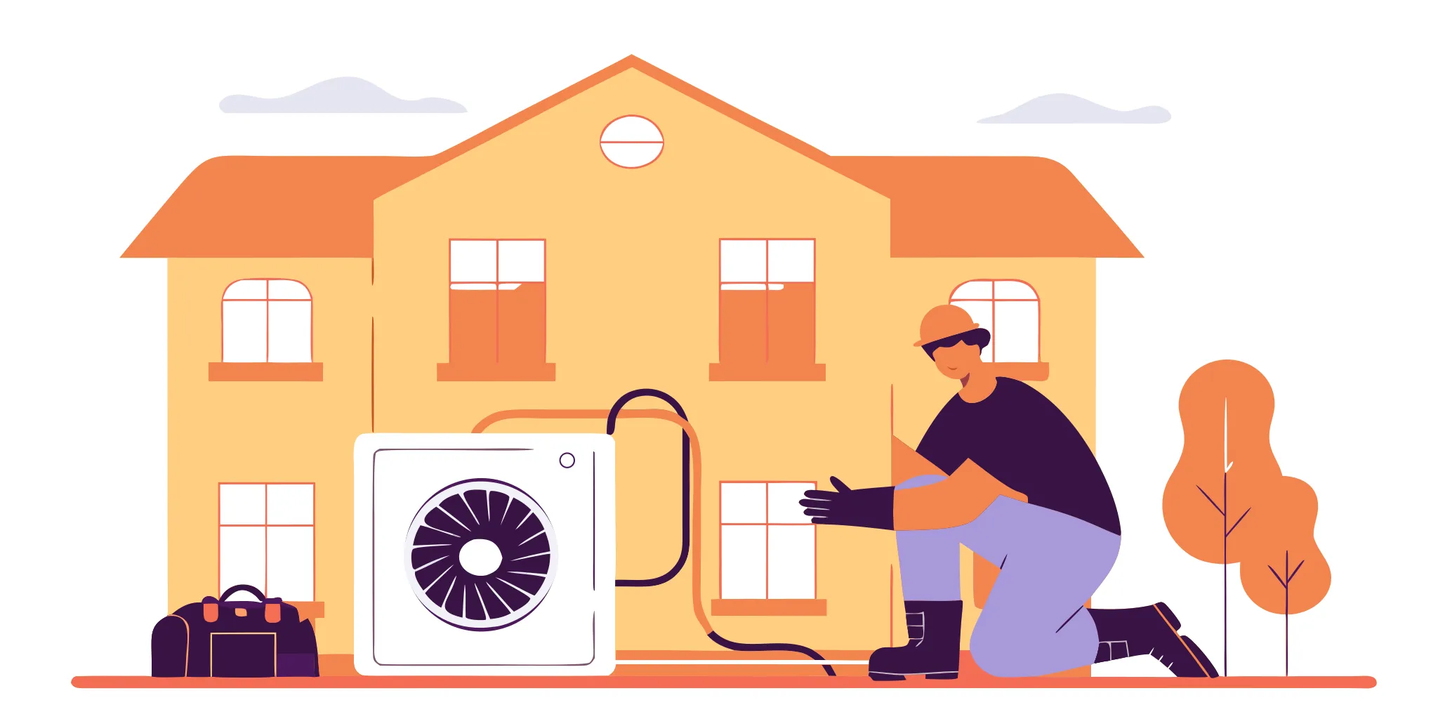 Technician servicing an outdoor unit for a residential HVAC repair.
