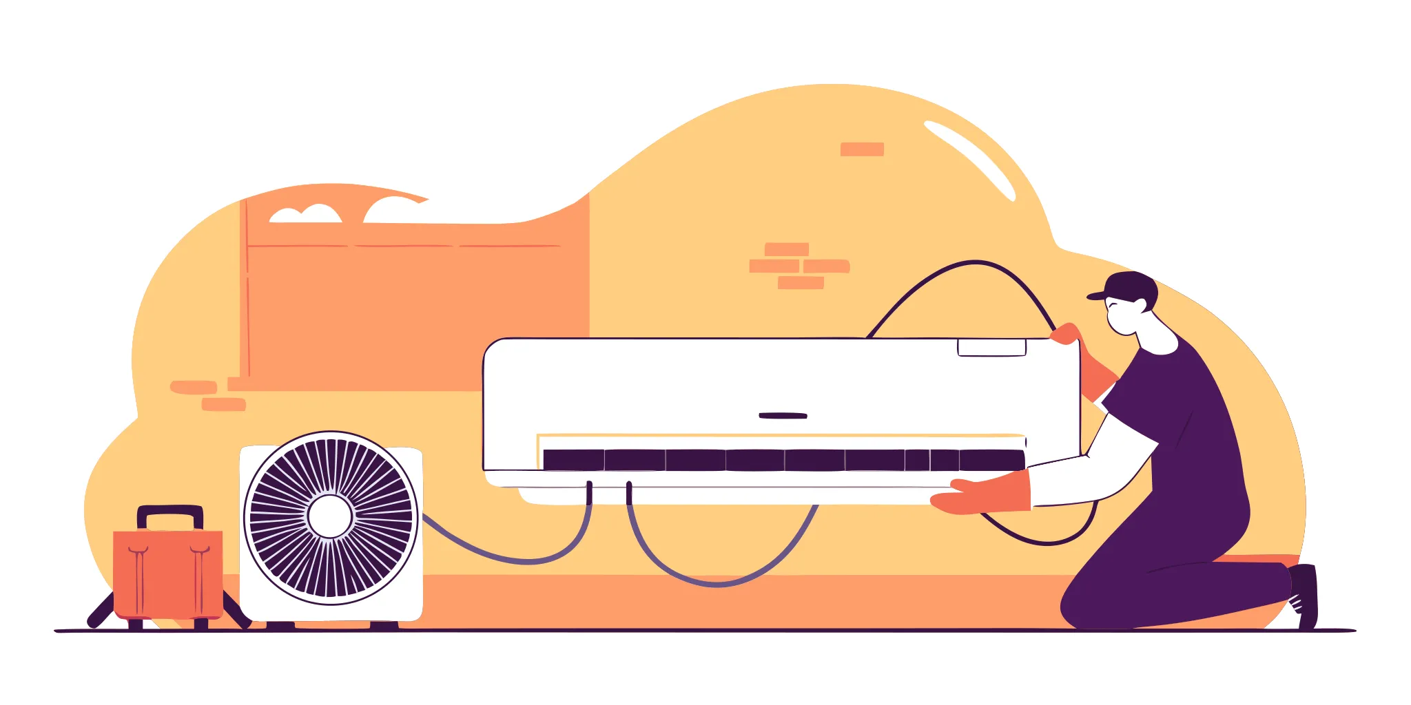 Technician performing AC service and repair on an air conditioner.