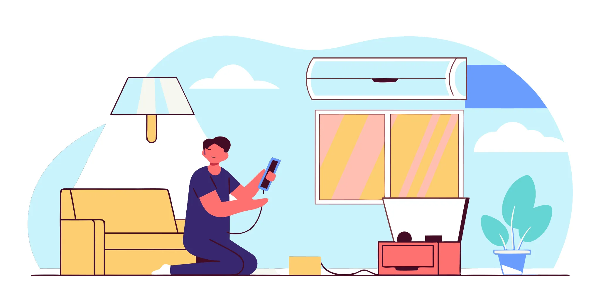 Man with a broken air conditioner looking for the best AC repair near me.